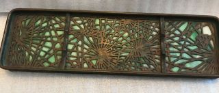Antique Tiffany Studios Ny Usa 1004 Bronze & Green Glass Desk Pen Dish