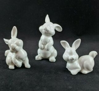 3 Vintage Omc Otagiri Japan Porcelain Bunnies Rabbit Figurines Easter White Euc