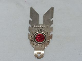 Vintage Goodrich Silvertown Safety League Bicycle License Plate Topper Red Glass