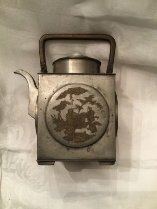 Vintage Chinese Pewter Teapot.  Signed