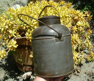 Antique/vintage,  Old Rustic Metal Milk Pail Or Can,  With Lid And Handle