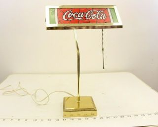 Vintage Coca Cola Stained Glass Looking Gold Table Lamp Desk