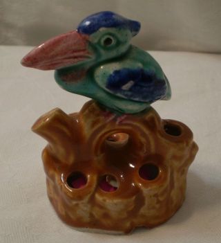 Vintage Flower Frog Porcelain " Pelican/tucan Sam " Lusterware Made In Japan 1