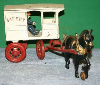 Vintage Kenton Antique Cast Iron Bakery Truck Horse Drawn Wagon Antique Toy