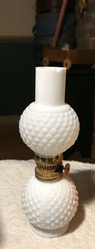 Vintage Milk Glass Hobnail Small Oil Lamp