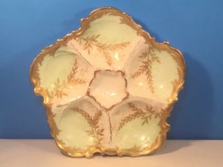 Antique Limoges Oyster Plate With Gold Paste Leaves And Rim C.  1880 - 90