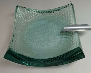 Vtg Mid Century Modern Heavy Crystal Clear Glass 6” Square Ashtray 1 Rest Signed