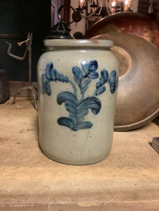 19th Century Decorated Stoneware Jar 8 1/2? Potted Flower Decoration