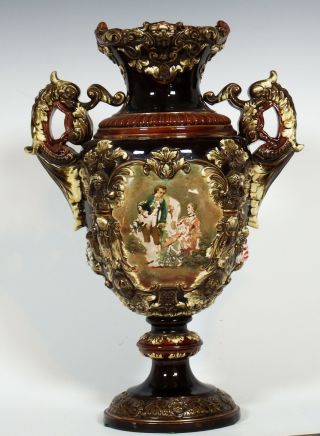 Antique Bohemian/austrian Gerbing & Stephen Majolica Urn/vase