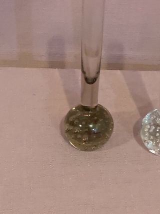 2 Controlled Bubble Amber & Clear Paperweight Bud Vase,  Vintage 6 