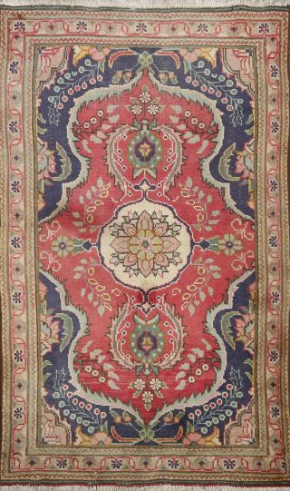 Vintage Floral Tebriz Hand - Knotted Area Rug Traditional Oriental Wool Carpet 3x5