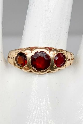 Antique Victorian 1890s 2ct Natural Garnet 14k Yellow Gold 3 Stone Mens Ring