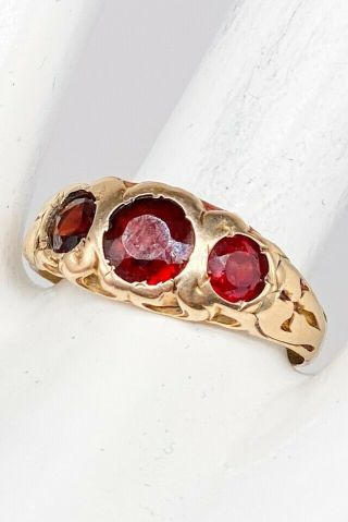 Antique Victorian 1890s 2ct Natural Garnet 14k Yellow Gold 3 STONE Mens RIng 2