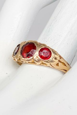 Antique Victorian 1890s 2ct Natural Garnet 14k Yellow Gold 3 STONE Mens RIng 3