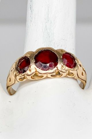 Antique Victorian 1890s 2ct Natural Garnet 14k Yellow Gold 3 STONE Mens RIng 4