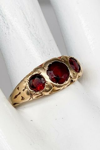 Antique Victorian 1890s 2ct Natural Garnet 14k Yellow Gold 3 STONE Mens RIng 5