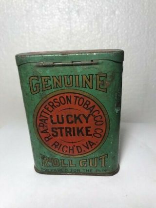 Vintage Lucky Strike Roll Cut Tobacco Pipe Cigarette Pocket Tin Hinged Lid 4 1/2