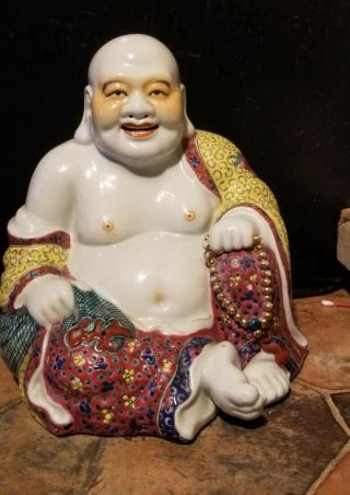 Vintage Chinese Porcelain Happy Buddha Statue 10 "