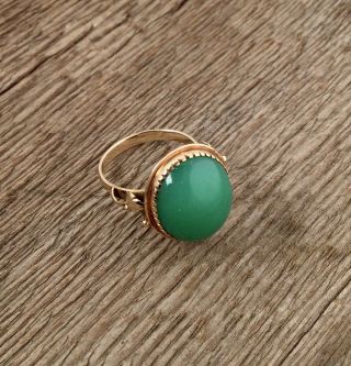 Fab Antique Deco Solid 18k Rose Gold Chrysoprase Dome Ring Sz 6 Engagement