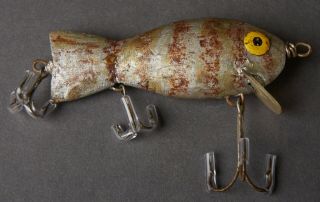 Very Rare Frank Young 3 Hook Diving Minnow Lure Aluminum Stripe Made In Mo 1940s
