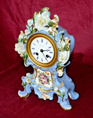 Antique French Porcelain Striking Mantle Clock Silk Suspension By D.  Potonie & Co