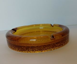 Vintage Retro Amber Gold Thick Chunky Glass Ash Tray Streamlined 5.  25 " Diameter
