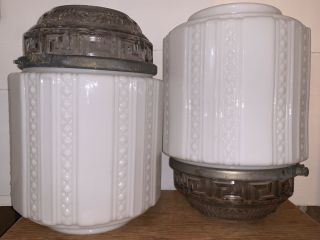 Antique 1920s Art Deco Milk Glass Ceiling Lamps Price Is For Both 2