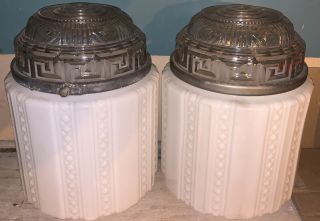 Antique 1920s Art Deco Milk Glass Ceiling Lamps Price Is For Both 3