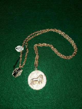 Vintage Karen Reed Zodiac Leo The Lion Necklace Yellow Gold Plated N.  O.  S.  1.  5