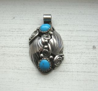 Vintage Sterling Silver Navajo Old Pawn Native American Turquoise Pendant