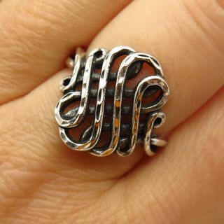 925 Sterling Silver Vintage Graduated Wicker Design Ring Size 7 3/4