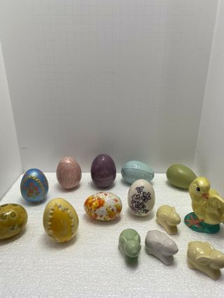 Vintage Ceramic Hand Painted & Handmade 9 Easter Eggs,  1 Chick & 4 Bunny 