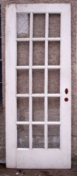 32 " X82 " X1.  75 " Antique Vintage Old Solid Wood Wooden French Door 15 Window Glass