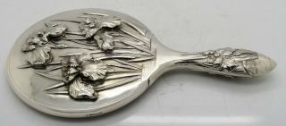 Good Chinese Export Solid Silver Heavy Chrysanthemum Hand Mirror,  Hungchong 1890