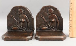 Large Heavy Antique Solid Bronze Nude Woman Howard Foundry Bookends Nr