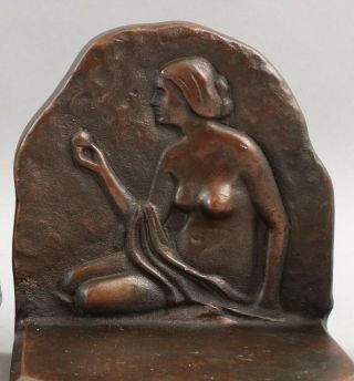Large Heavy Antique Solid Bronze Nude Woman Howard Foundry Bookends NR 2