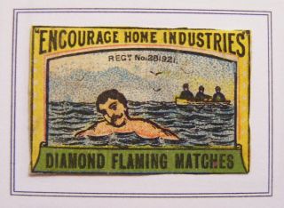 Matchbox Labels - England - Diamond Flaming Matches - Swimmer (capt.  Webb ?)