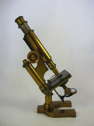 Cased Continental style Antique Brass Monocular Microscope by R & J Beck. 5