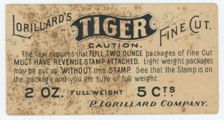 Jarbeau Lorillard ' s Tiger Fine Cut Cigarette Card 2