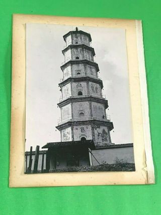 Antique 19th Century Hong Kong China Photograph Photo Early Building Pagoda