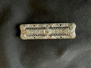 Antique 1915 - 1920 Diamond - Platinum Brooch Bar Pin Mine Cut Diamonds Heirloom