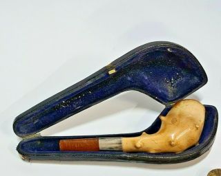 Briar Wood Pipe With Sterling Silver Collar And Leather Case For Restoration