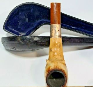 Briar wood pipe With Sterling Silver collar and leather case for restoration 2