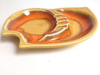 Vintage Mid Century Modern Yellow Orange Ceramic Kidney Shape Ashtray,  Japan