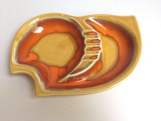 Vintage Mid Century Modern Yellow Orange Ceramic Kidney Shape Ashtray,  Japan 2
