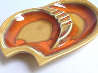 Vintage Mid Century Modern Yellow Orange Ceramic Kidney Shape Ashtray,  Japan 3