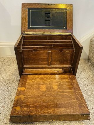 Late 19th Century Victorian Oak Writing Slope Campaign Box