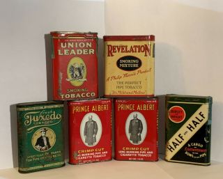 6 Pocket Tobacco Tins,  Pr Al,  Tux,  Rev,  Half/half,  Un Leader,  Us Inter Rev Stamp
