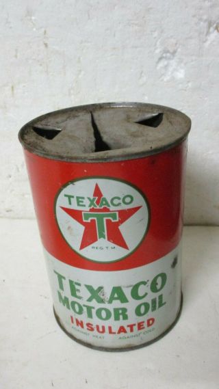 Vintage All Metal Texaco Motor Oil Can 1 Quart Red Star W/t