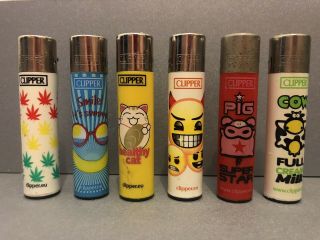 Rare Mixed Clipper Lighter Set - Set Of Six